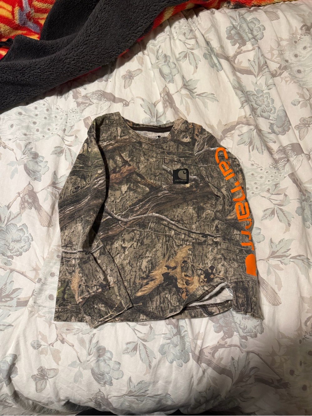 Carhartt Kids Realtree Camo Long-Sleeve Shirt with Orange Sleeve Logo